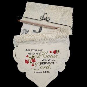 Vtg Lace Joshua 24:15 Wall Hanging Cottagecore Design & Floral Details